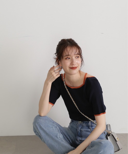 N.（N. Natural Beauty Basic）（エヌエヌナチュラルビューティーベーシック）の「◆バイカラークロスリブニット（ニット/セーター・レディース・ネイビー/ブルー/グレイッシュベージュ・MEDIUM）」の22枚目の写真