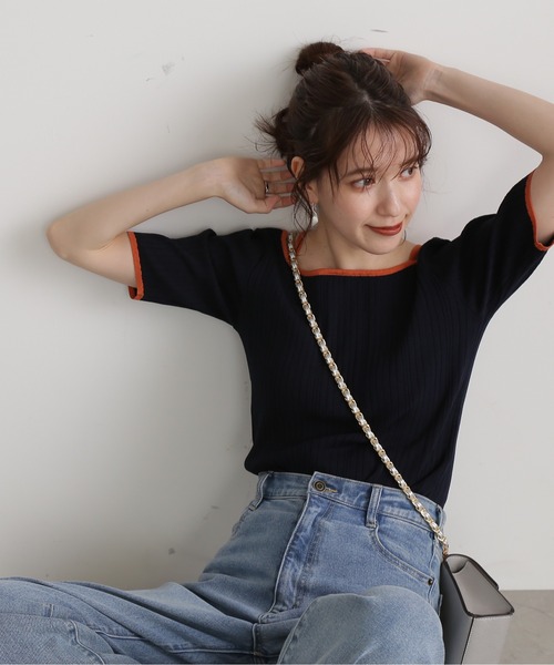 N.（N. Natural Beauty Basic）（エヌエヌナチュラルビューティーベーシック）の「◆バイカラークロスリブニット（ニット/セーター・レディース・ネイビー/ブルー/グレイッシュベージュ・MEDIUM）」の17枚目の写真