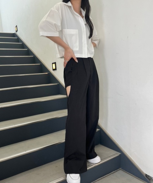 nemne store（ネンネストア）の「《Delfy》5分袖ショート丈シャツ（シャツ/ブラウス・レディース・ブラック/オフホワイト・フリー）」の10枚目の写真