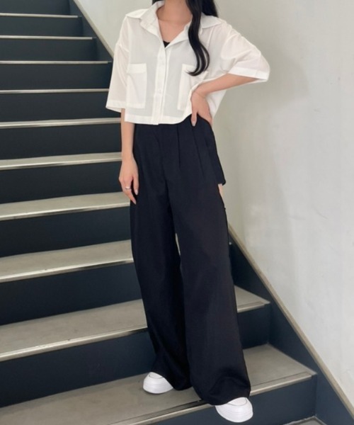 nemne store（ネンネストア）の「《Delfy》5分袖ショート丈シャツ（シャツ/ブラウス・レディース・ブラック/オフホワイト・フリー）」の9枚目の写真