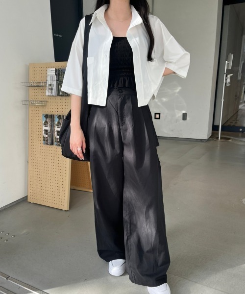 nemne store（ネンネストア）の「《Delfy》5分袖ショート丈シャツ（シャツ/ブラウス・レディース・ブラック/オフホワイト・フリー）」の8枚目の写真