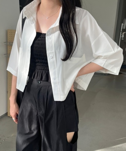 nemne store（ネンネストア）の「《Delfy》5分袖ショート丈シャツ（シャツ/ブラウス・レディース・ブラック/オフホワイト・フリー）」の7枚目の写真