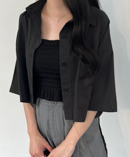 nemne store（ネンネストア）の「《Delfy》5分袖ショート丈シャツ（シャツ/ブラウス・レディース・ブラック/オフホワイト・フリー）」の13枚目の写真