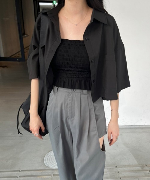nemne store（ネンネストア）の「《Delfy》5分袖ショート丈シャツ（シャツ/ブラウス・レディース・ブラック/オフホワイト・フリー）」の14枚目の写真