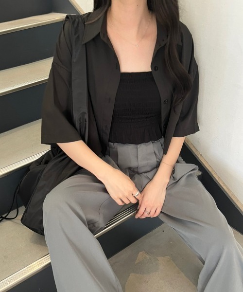 nemne store（ネンネストア）の「《Delfy》5分袖ショート丈シャツ（シャツ/ブラウス・レディース・ブラック/オフホワイト・フリー）」の15枚目の写真
