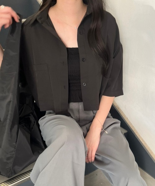 nemne store（ネンネストア）の「《Delfy》5分袖ショート丈シャツ（シャツ/ブラウス・レディース・ブラック/オフホワイト・フリー）」の16枚目の写真