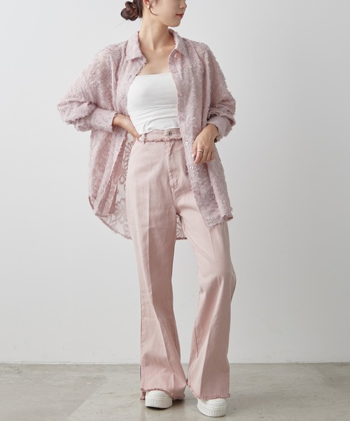 one after another NICE CLAUP(ワンアフターアナザーナイスクラップ)の「【WEB限定商品】フラワージャガードシャツ(シャツ/ブラウス・レディース・アイボリー/グレー/ネイビー/ピンク・FREE)」の14枚目の写真