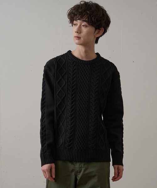 Blue Standard （ブルースタンダード）の「【BLUE STANDARD/ブルースタンダード】　軽量ウォッシャブルアランクルー  アンチピリング アラン柄 イージーケア（ニット/セーター・メンズ・杢グレー/ブルー/オフホワイト/ネイビー/ブルーグレー/ブラック・X-LARGE/SMALL/MEDIUM/LARGE）」の3枚目の写真