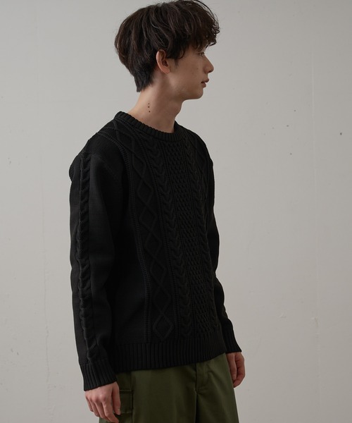 Blue Standard （ブルースタンダード）の「【BLUE STANDARD/ブルースタンダード】　軽量ウォッシャブルアランクルー  アンチピリング アラン柄 イージーケア（ニット/セーター・メンズ・杢グレー/ブルー/オフホワイト/ネイビー/ブルーグレー/ブラック・X-LARGE/SMALL/MEDIUM/LARGE）」の21枚目の写真