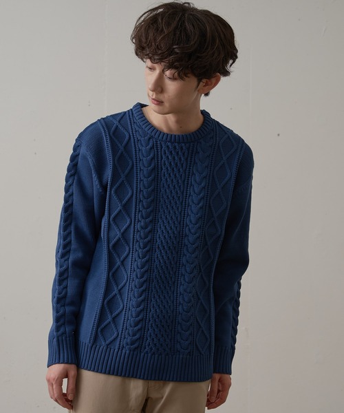 Blue Standard （ブルースタンダード）の「【BLUE STANDARD/ブルースタンダード】　軽量ウォッシャブルアランクルー  アンチピリング アラン柄 イージーケア（ニット/セーター・メンズ・杢グレー/ブルー/オフホワイト/ネイビー/ブルーグレー/ブラック・X-LARGE/SMALL/MEDIUM/LARGE）」の10枚目の写真