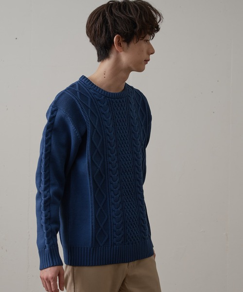 Blue Standard （ブルースタンダード）の「【BLUE STANDARD/ブルースタンダード】　軽量ウォッシャブルアランクルー  アンチピリング アラン柄 イージーケア（ニット/セーター・メンズ・杢グレー/ブルー/オフホワイト/ネイビー/ブルーグレー/ブラック・X-LARGE/SMALL/MEDIUM/LARGE）」の14枚目の写真