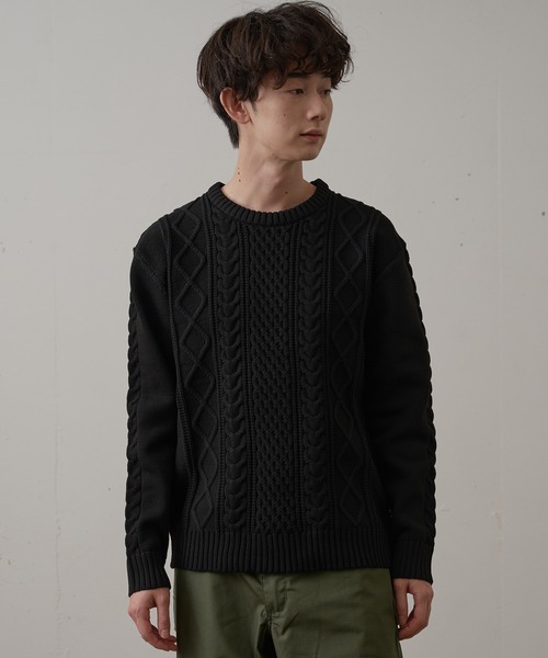 Blue Standard （ブルースタンダード）の「【BLUE STANDARD/ブルースタンダード】　軽量ウォッシャブルアランクルー  アンチピリング アラン柄 イージーケア（ニット/セーター・メンズ・杢グレー/ブルー/オフホワイト/ネイビー/ブルーグレー/ブラック・X-LARGE/SMALL/MEDIUM/LARGE）」の20枚目の写真