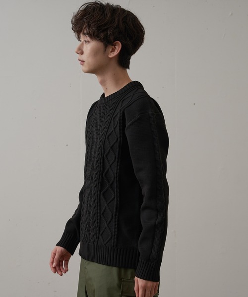 Blue Standard （ブルースタンダード）の「【BLUE STANDARD/ブルースタンダード】　軽量ウォッシャブルアランクルー  アンチピリング アラン柄 イージーケア（ニット/セーター・メンズ・杢グレー/ブルー/オフホワイト/ネイビー/ブルーグレー/ブラック・X-LARGE/SMALL/MEDIUM/LARGE）」の22枚目の写真