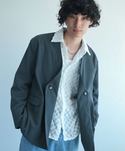 aimoha(アイモハ)の「aimoha menノーカラージャケット(ノーカラージャケット・メンズ・グレー/ブラック・M/L/XL)」の9枚目の写真