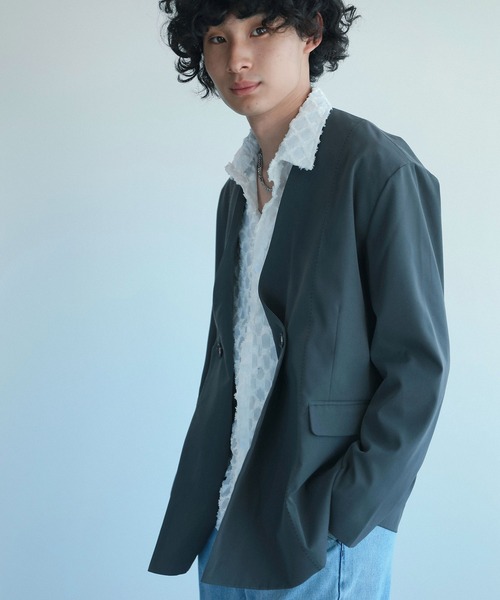 aimoha(アイモハ)の「aimoha menノーカラージャケット(ノーカラージャケット・メンズ・グレー/ブラック・M/L/XL)」の11枚目の写真