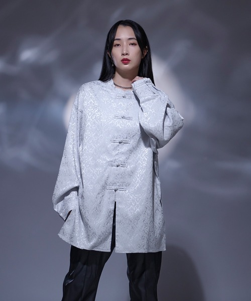 ひろひろさん専用マークアンドロナ　タートルネック長袖シャツ　グレー／ホワイト ジャガードチャイナシャツ（シャツ/ブラウス）｜Ellno Loset（エルノ