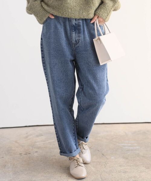 rps（アールピーエス）の「ウエストギャザーマムパンツ（デニムパンツ・レディース・アイボリー/カーキ/ブルー/インディゴブルー/ネイビー/ブラック・L/M）」の6枚目の写真