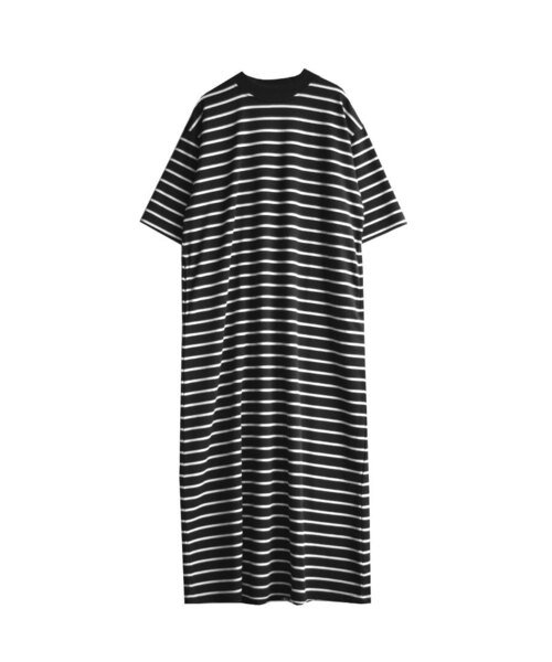 zootie（ズーティー）の「【見た目はON、着心地はOFF。】こなれリラックス 半袖ハイネックワンピース（ワンピース・レディース・ブラウン/オフホワイト/ブルー/ブラック×ホワイト/ブラック/グレイッシュベージュ/ダークブラウン/ネイビー/杢グレー/ダークグリーン・M）」の21枚目の写真