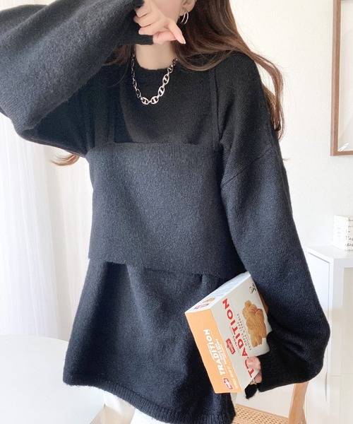 mily bilet(ミウィビレット)の「【mily bilet】一点投入で今っぽさUP。キャミソールアンサンブルニット(ニット/セーター・レディース・アイボリー/ブラック/ベージュ系その他・X-LARGE/SMALL/MEDIUM/LARGE)」の2枚目の写真