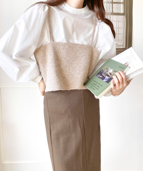 mily bilet(ミウィビレット)の「【mily bilet】一点投入で今っぽさUP。キャミソールアンサンブルニット(ニット/セーター・レディース・アイボリー/ブラック/ベージュ系その他・X-LARGE/SMALL/MEDIUM/LARGE)」の7枚目の写真
