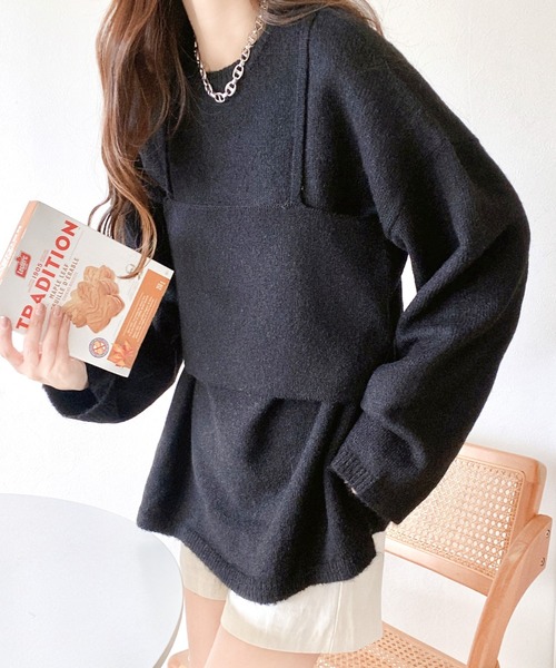 mily bilet(ミウィビレット)の「【mily bilet】一点投入で今っぽさUP。キャミソールアンサンブルニット(ニット/セーター・レディース・アイボリー/ブラック/ベージュ系その他・X-LARGE/SMALL/MEDIUM/LARGE)」の9枚目の写真