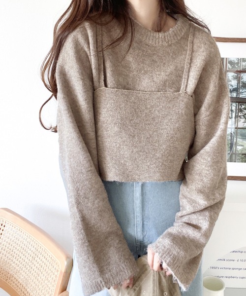mily bilet(ミウィビレット)の「【mily bilet】一点投入で今っぽさUP。キャミソールアンサンブルニット(ニット/セーター・レディース・アイボリー/ブラック/ベージュ系その他・X-LARGE/SMALL/MEDIUM/LARGE)」の5枚目の写真