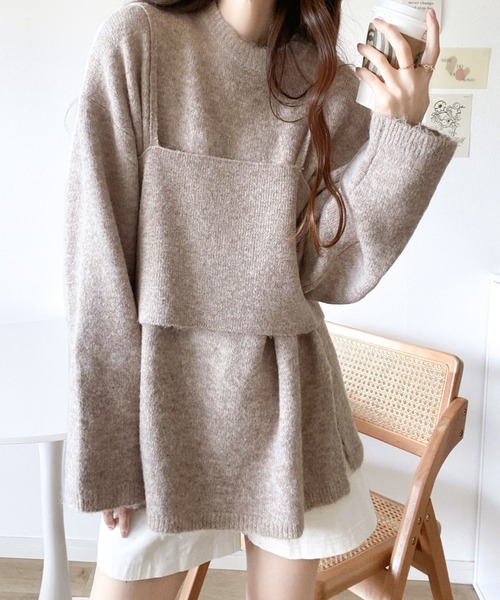 mily bilet(ミウィビレット)の「【mily bilet】一点投入で今っぽさUP。キャミソールアンサンブルニット(ニット/セーター・レディース・アイボリー/ブラック/ベージュ系その他・X-LARGE/SMALL/MEDIUM/LARGE)」の4枚目の写真