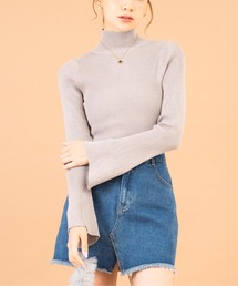 ハイネックベルスリーブニットトップス