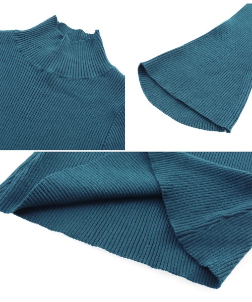 CHILLE（チル）の「ハイネックベルスリーブニットトップス（ニット/セーター・レディース・ブラック/グレイッシュベージュ/ブルーグリーン/レッド・FREE）」の13枚目の写真