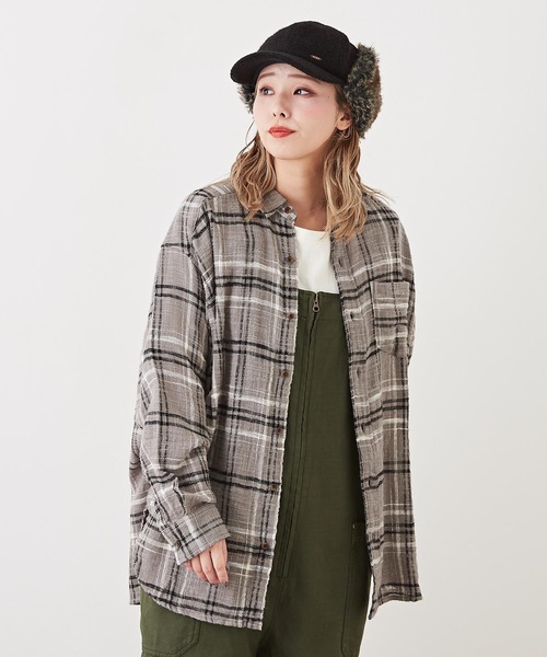 CUBE SUGAR（キューブシュガー）の「度甘ネルチェック長袖ビッグシャツ（シャツ/ブラウス・レディース・グリーン/マルチ/グレー/オレンジ/パープル・M）」の2枚目の写真