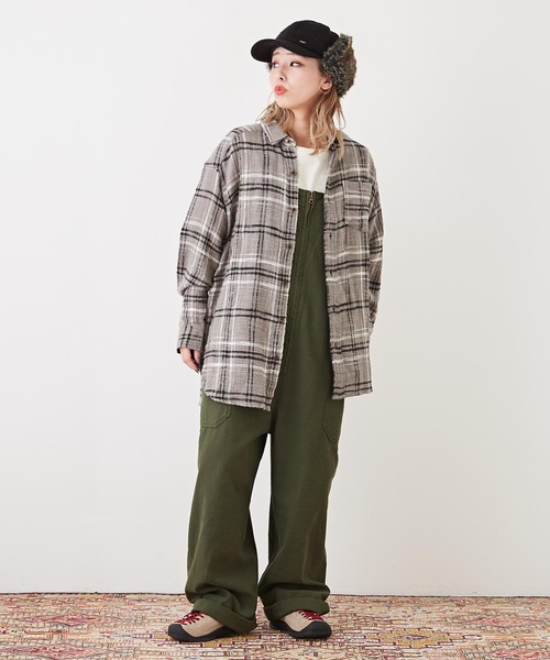 CUBE SUGAR（キューブシュガー）の「度甘ネルチェック長袖ビッグシャツ（シャツ/ブラウス・レディース・グリーン/マルチ/グレー/オレンジ/パープル・M）」の6枚目の写真