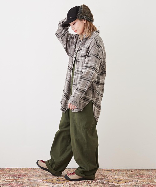 CUBE SUGAR（キューブシュガー）の「度甘ネルチェック長袖ビッグシャツ（シャツ/ブラウス・レディース・グリーン/マルチ/グレー/オレンジ/パープル・M）」の7枚目の写真