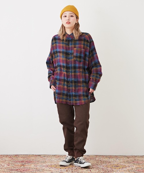 CUBE SUGAR（キューブシュガー）の「度甘ネルチェック長袖ビッグシャツ（シャツ/ブラウス・レディース・グリーン/マルチ/グレー/オレンジ/パープル・M）」の15枚目の写真