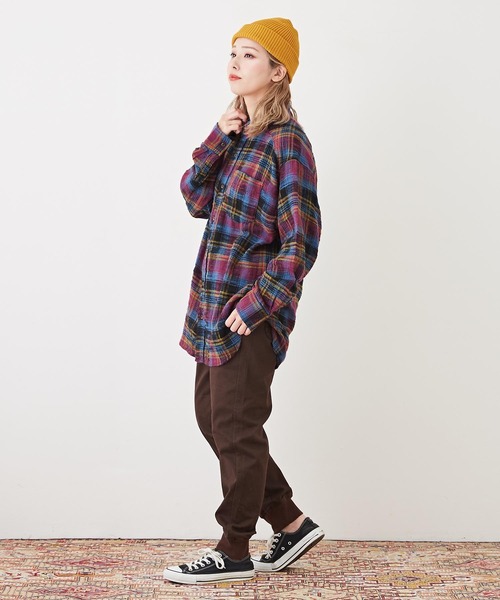 CUBE SUGAR（キューブシュガー）の「度甘ネルチェック長袖ビッグシャツ（シャツ/ブラウス・レディース・グリーン/マルチ/グレー/オレンジ/パープル・M）」の16枚目の写真