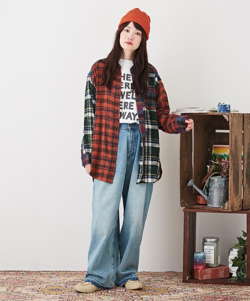 CUBE SUGAR（キューブシュガー）の「度甘ネルチェック長袖ビッグシャツ（シャツ/ブラウス・レディース・グリーン/マルチ/グレー/オレンジ/パープル・M）」の18枚目の写真