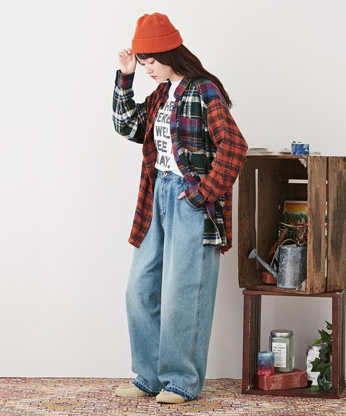 CUBE SUGAR（キューブシュガー）の「度甘ネルチェック長袖ビッグシャツ（シャツ/ブラウス・レディース・グリーン/マルチ/グレー/オレンジ/パープル・M）」の19枚目の写真