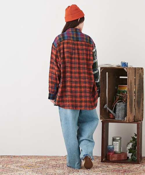 CUBE SUGAR（キューブシュガー）の「度甘ネルチェック長袖ビッグシャツ（シャツ/ブラウス・レディース・グリーン/マルチ/グレー/オレンジ/パープル・M）」の20枚目の写真