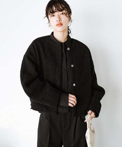 haco!（ハコ）の「ワントーンコーデも決まる！あったかくって、かっこいいショートジャケット（ノーカラージャケット・レディース・アイボリー/ブラック・SMALL/X-LARGE/LARGE/MEDIUM）」の16枚目の写真