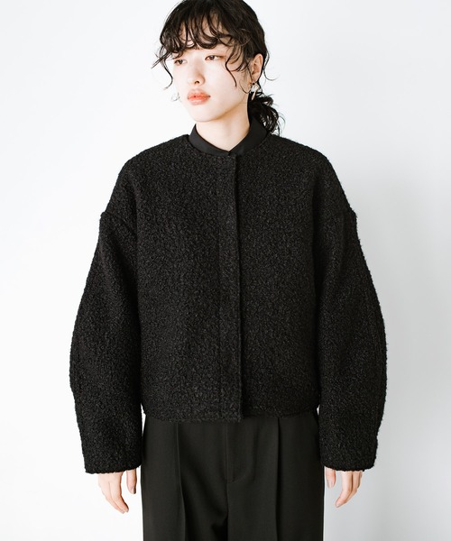 haco!（ハコ）の「ワントーンコーデも決まる！あったかくって、かっこいいショートジャケット（ノーカラージャケット・レディース・アイボリー/ブラック・SMALL/X-LARGE/LARGE/MEDIUM）」の17枚目の写真