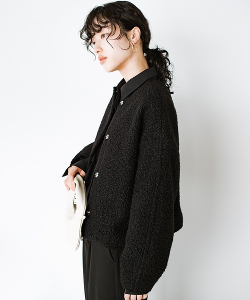 haco!（ハコ）の「ワントーンコーデも決まる！あったかくって、かっこいいショートジャケット（ノーカラージャケット・レディース・アイボリー/ブラック・SMALL/X-LARGE/LARGE/MEDIUM）」の20枚目の写真