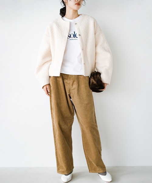 haco!（ハコ）の「ワントーンコーデも決まる！あったかくって、かっこいいショートジャケット（ノーカラージャケット・レディース・アイボリー/ブラック・SMALL/X-LARGE/LARGE/MEDIUM）」の11枚目の写真