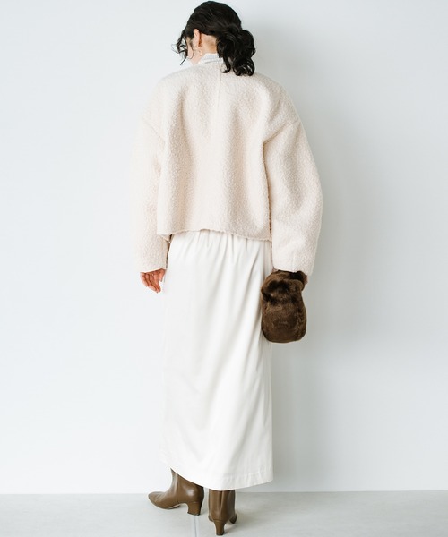 haco!（ハコ）の「ワントーンコーデも決まる！あったかくって、かっこいいショートジャケット（ノーカラージャケット・レディース・アイボリー/ブラック・SMALL/X-LARGE/LARGE/MEDIUM）」の15枚目の写真