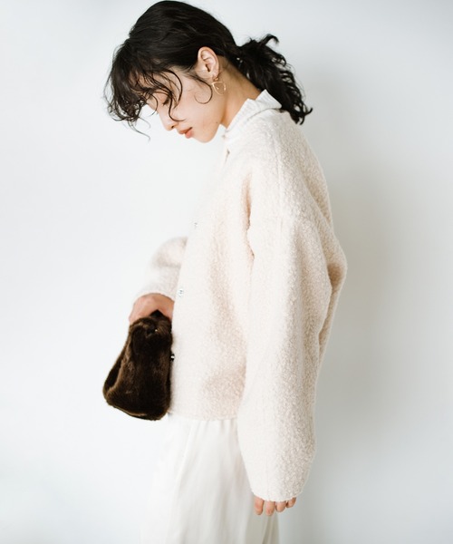 haco!（ハコ）の「ワントーンコーデも決まる！あったかくって、かっこいいショートジャケット（ノーカラージャケット・レディース・アイボリー/ブラック・SMALL/X-LARGE/LARGE/MEDIUM）」の9枚目の写真