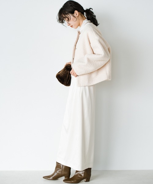 haco!（ハコ）の「ワントーンコーデも決まる！あったかくって、かっこいいショートジャケット（ノーカラージャケット・レディース・アイボリー/ブラック・SMALL/X-LARGE/LARGE/MEDIUM）」の13枚目の写真