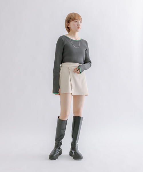 mline（エムライン）の「［mline］配色ロゴトップス（ニット/セーター・レディース・チャコールグレー/オフホワイト/オレンジ/グリーン・FREE）」の8枚目の写真