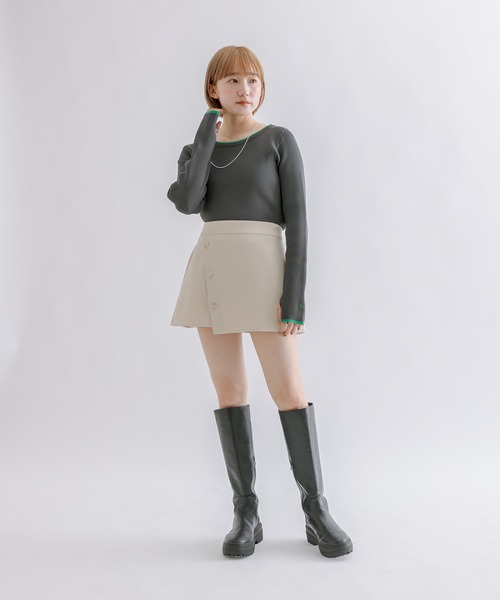 mline（エムライン）の「［mline］配色ロゴトップス（ニット/セーター・レディース・チャコールグレー/オフホワイト/オレンジ/グリーン・FREE）」の9枚目の写真