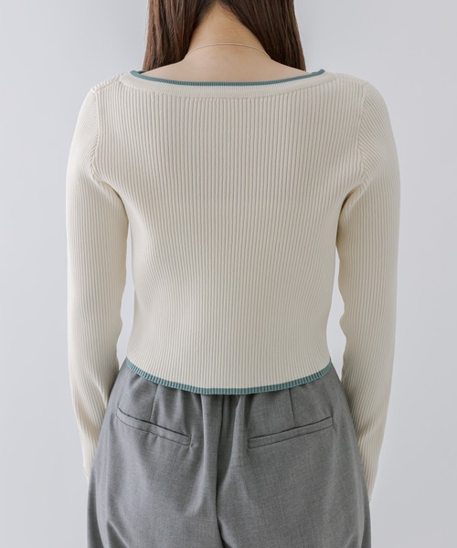 mline（エムライン）の「［mline］配色ロゴトップス（ニット/セーター・レディース・チャコールグレー/オフホワイト/オレンジ/グリーン・FREE）」の10枚目の写真