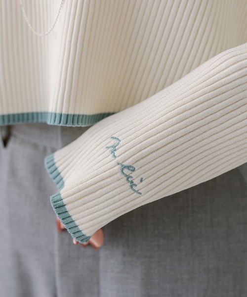 mline（エムライン）の「［mline］配色ロゴトップス（ニット/セーター・レディース・チャコールグレー/オフホワイト/オレンジ/グリーン・FREE）」の14枚目の写真