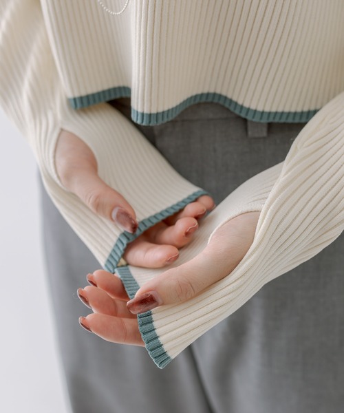 mline（エムライン）の「［mline］配色ロゴトップス（ニット/セーター・レディース・チャコールグレー/オフホワイト/オレンジ/グリーン・FREE）」の15枚目の写真