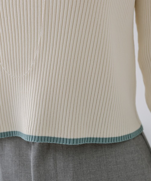 mline（エムライン）の「［mline］配色ロゴトップス（ニット/セーター・レディース・チャコールグレー/オフホワイト/オレンジ/グリーン・FREE）」の13枚目の写真